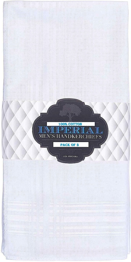 Imperial 3 Pack Men's Fine Handkerchiefs, 100% Cotton, White - Deals Avenue