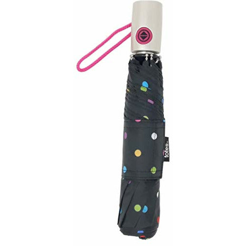 Totes NeverWet technology, Auto Open Auto Close, Colorful dots on Black 43" arc Umbrella,, Medium - Deals Avenue