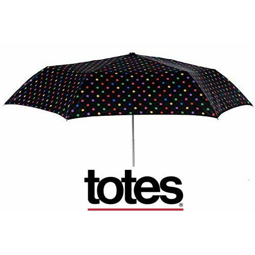 Totes NeverWet technology, Auto Open Auto Close, Colorful dots on Black 43" arc Umbrella,, Medium - Deals Avenue