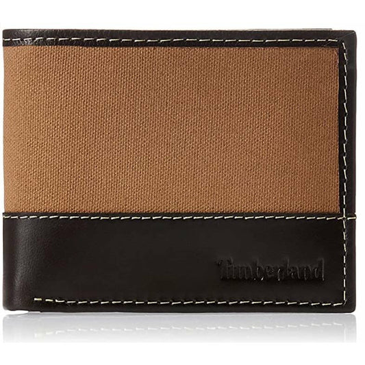 Timberland Mens Passcase Wallet Canvas & Leather Trim Bifold ID Card Case Holder - Deals Avenue