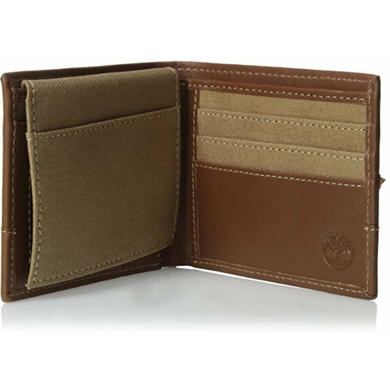 Timberland Mens Passcase Wallet Canvas & Leather Trim Bifold ID Card Case Holder - Deals Avenue